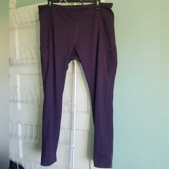 Brooks Purple Fleece Lined Running Leggings Tights Side Pockets Pants - Picture 1 of 5